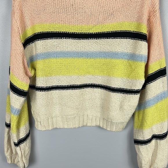 Billabong Seeing Stripes Cotton Cropped Oversized Sweater Medium Peach Cream - Picture 4 of 12